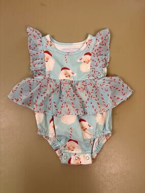 Smocked Sweets Baby Girls 6M Santa Candy Cane Christmas Ruffle Romper